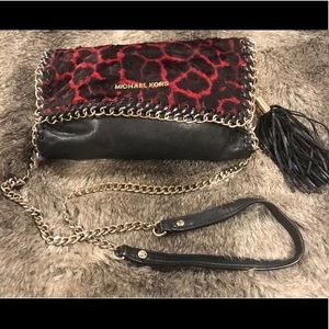 Michael Kors Red Leopard Calf Hair Leather Purse